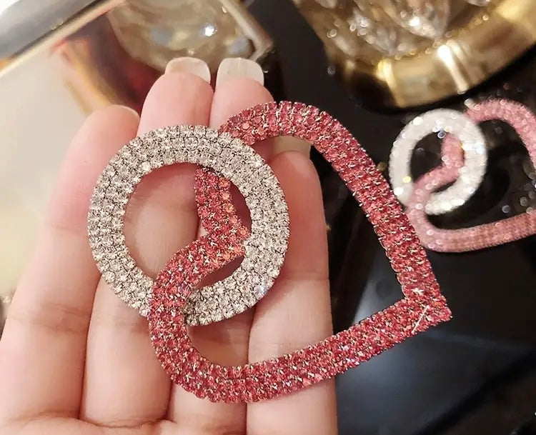 Women's HEART Cute Rhinestone Statement Fashion Earrings Ladies Accessories