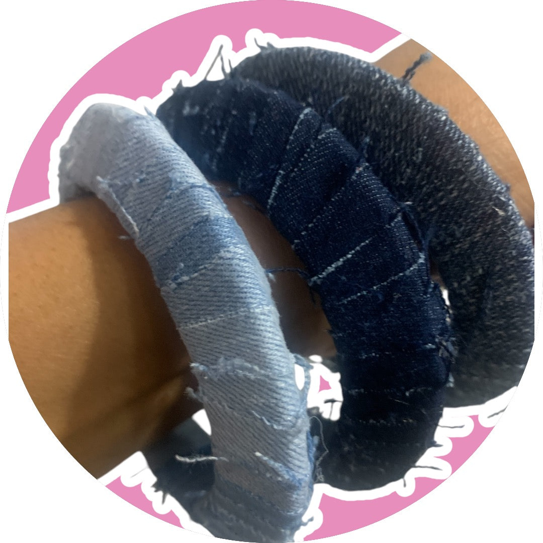 Pretty Custom Made Fashionista Statement All Blue Denim Distressed Bracelets 3pc Set