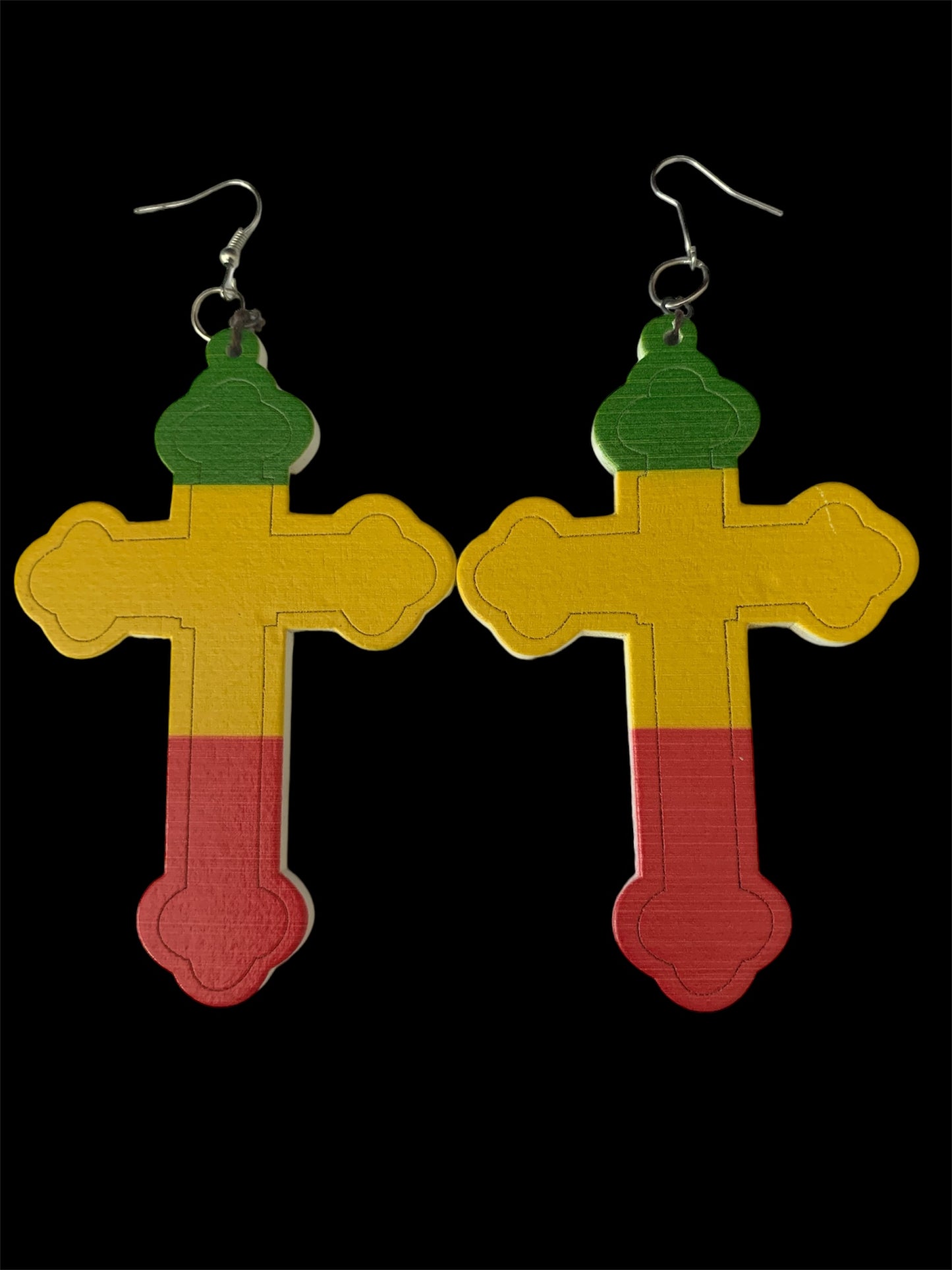 Ladies Jamaican Bob Marley Styled Wood Cross Fashion Statement Dangle Women's Earrings