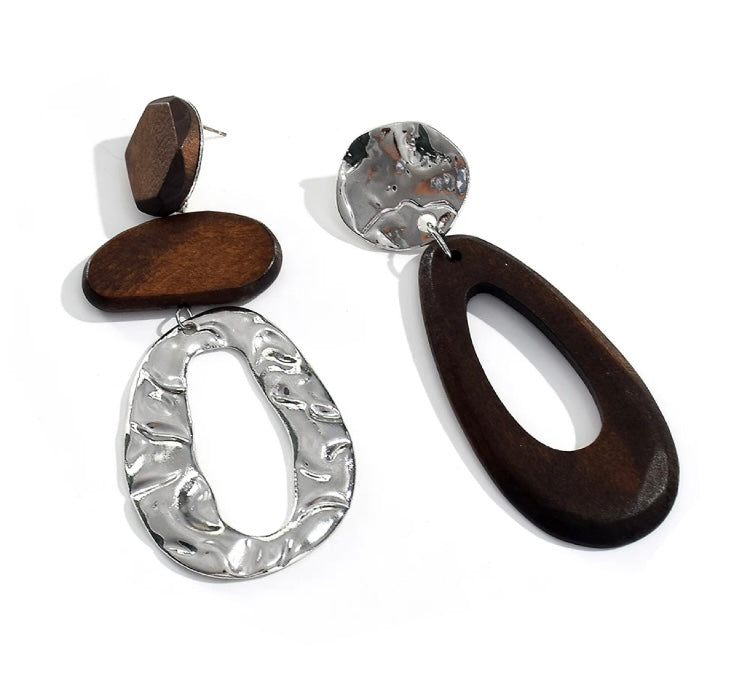 Brown Alloy & Wood Trendy Different Mixture Stylish for Women Long Drop Earrings