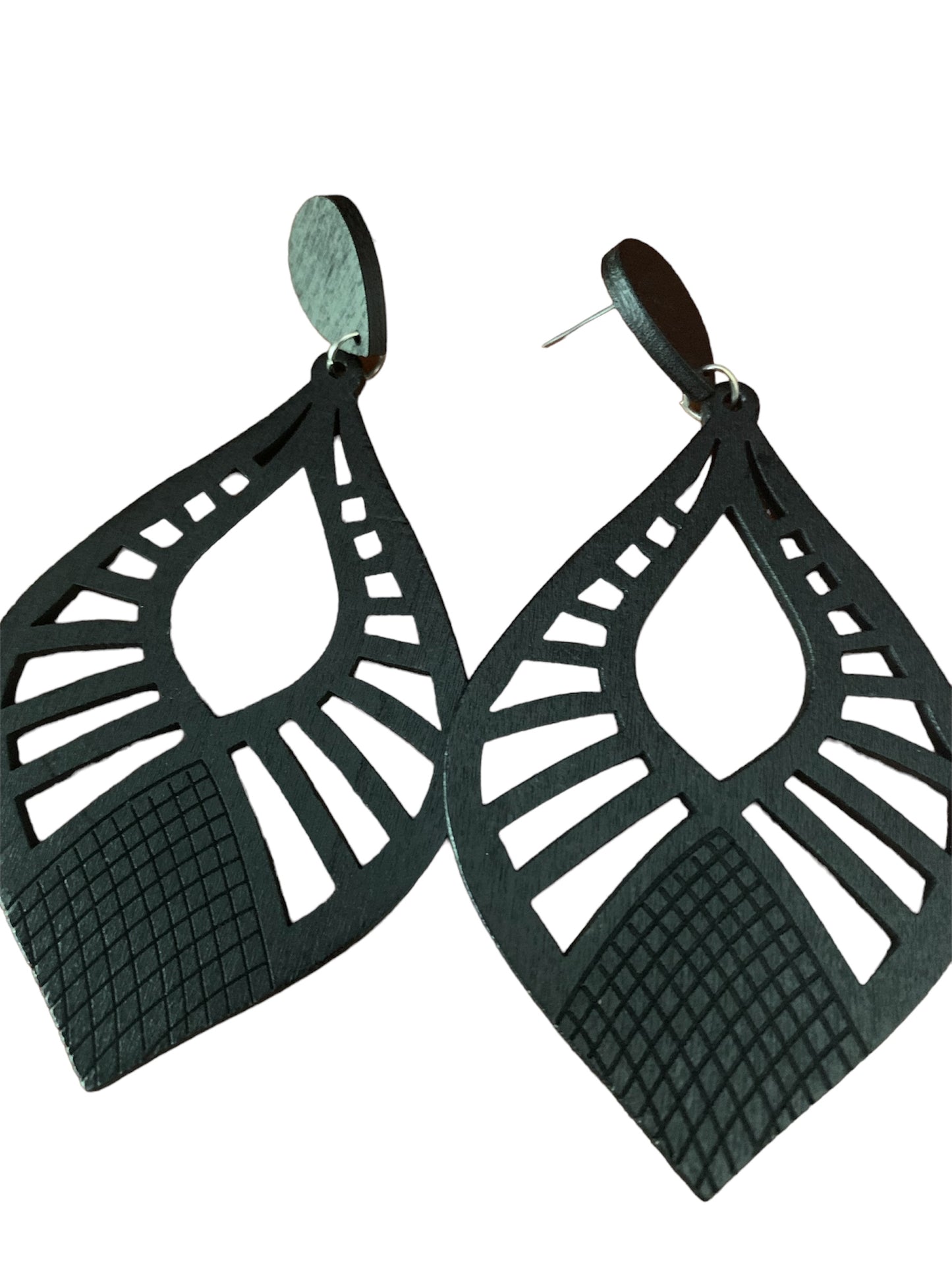 Ladies Fashion Black Tear Drop Wood Statement Chic Earrings Accessories Women's