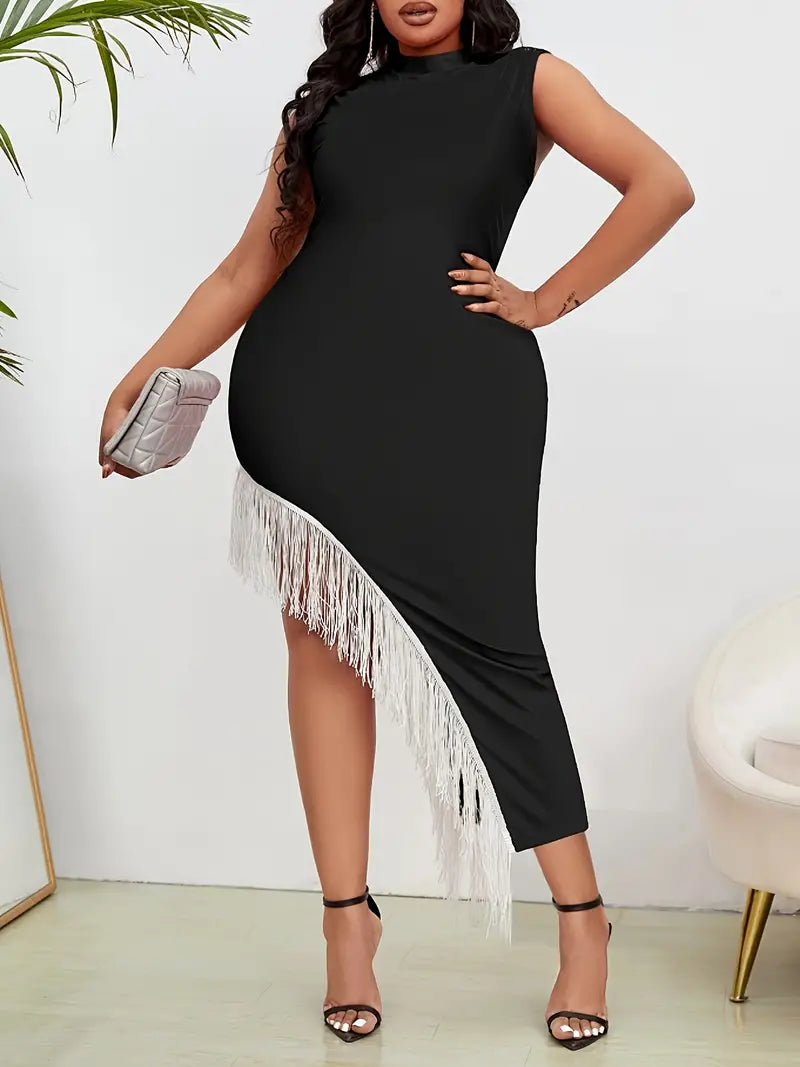 Elegant Plus Size Chic Fringe Bodycon Sexy Dress Perfect for Wedding Formal Prom Casual Clothing
