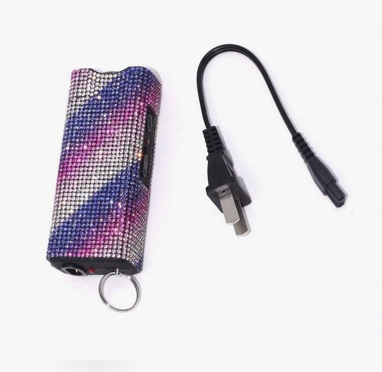 Powerful Cute Bling’d Out Glam Taser Safety Self-Defense Rhinestone w Flashlight Tactical Multi-Function Chargeable Keychain for Protection Accessories