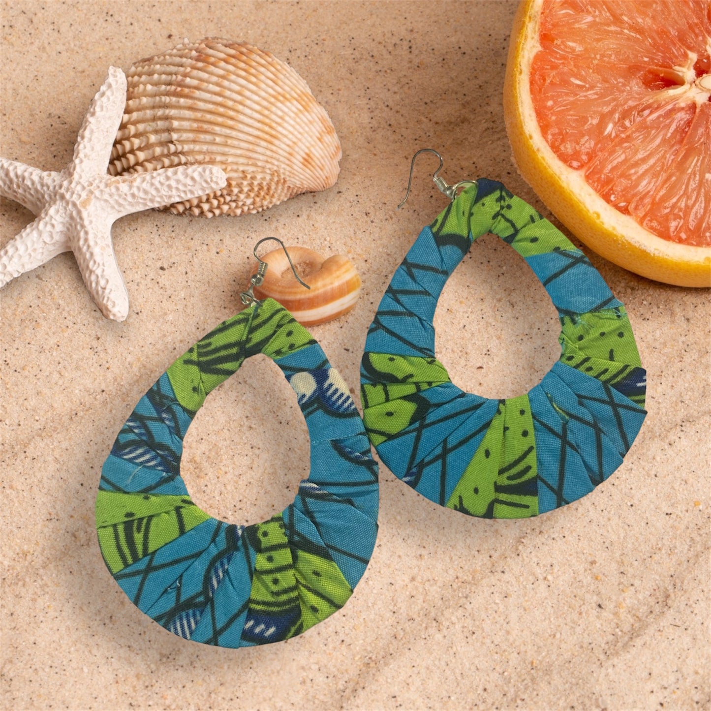 Blue Green Mixed Styling Women's African Metro Styled Wood Fashion Statement Earrings Jewelry
