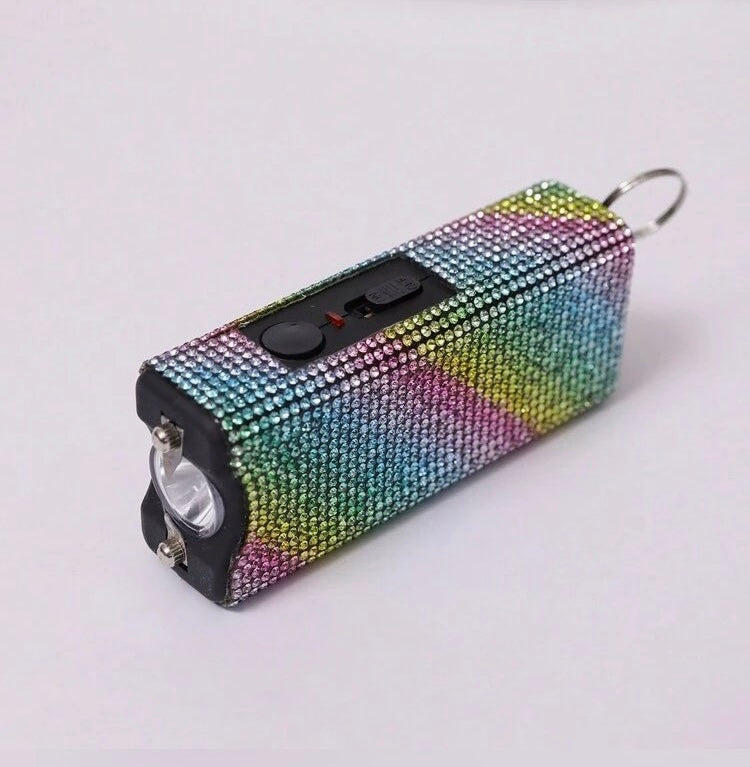 Powerful Cute Bling’d Out Glam Taser Safety Self-Defense Rhinestone w Flashlight Tactical Multi-Function Chargeable Keychain for Protection Accessories