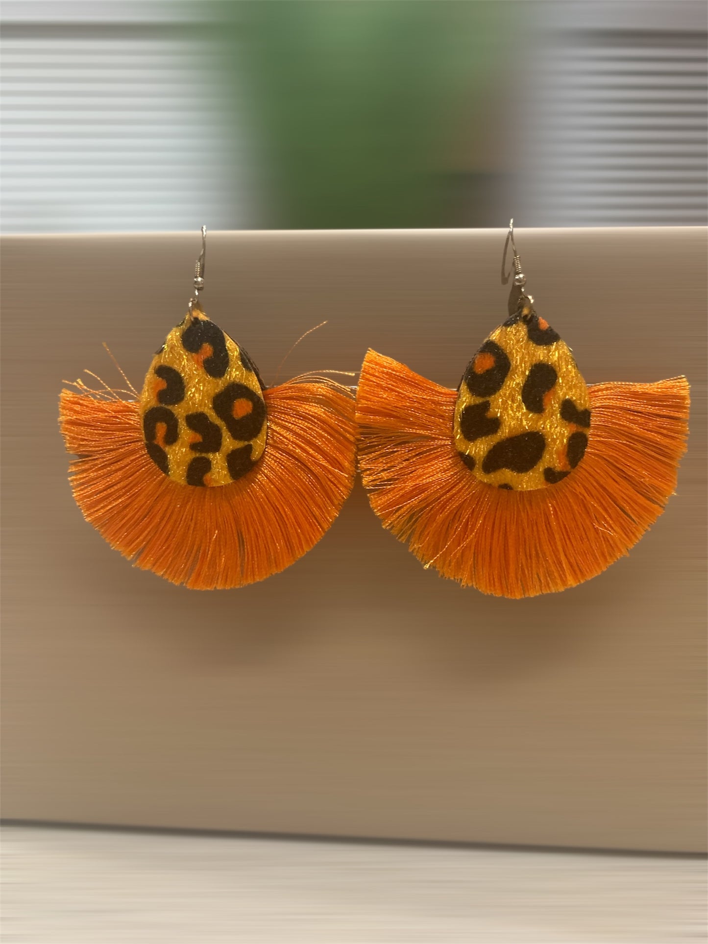 Ladies Cheetah Styled Orange Tassel Diva Statement Fashion Earrings Jewelry