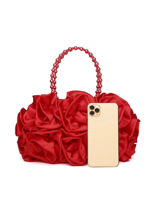 All Everything Rose Flower Designed Evening Formal Wedding Baguette Purse Bag Tote