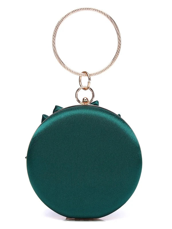 Glamorous Hunter Green Mini Rhinestone Detail Floral Wrist Ring Round Box Tote Bag