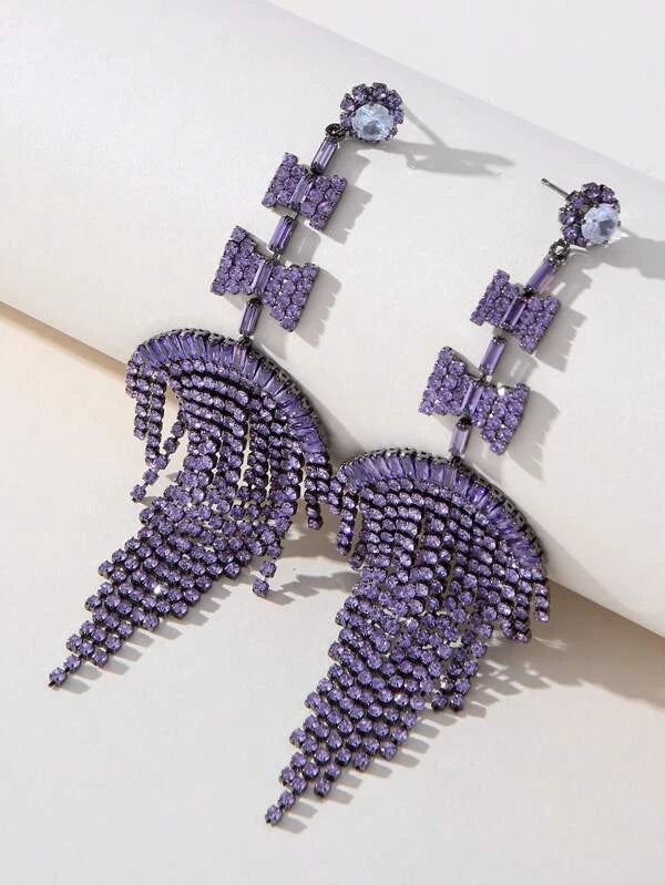 Glam Purple Luxury Rhinestone Drop Earrings for Women Jewelry Accessories