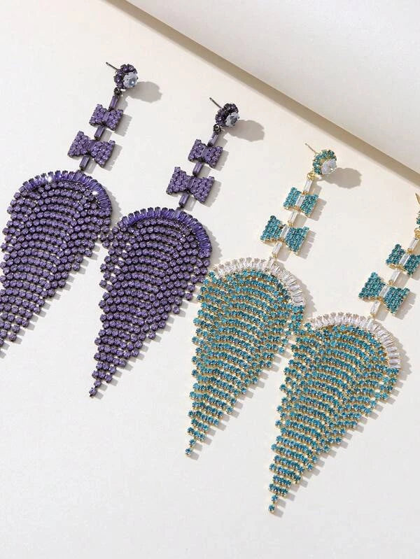 Glam Purple Luxury Rhinestone Drop Earrings for Women Jewelry Accessories