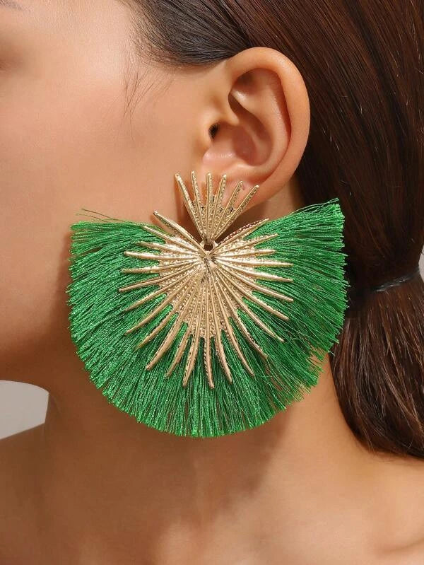 New Trendy Fan Tassel Bamboo Statement Fashion Earrings Ladies Women’s Jewelry