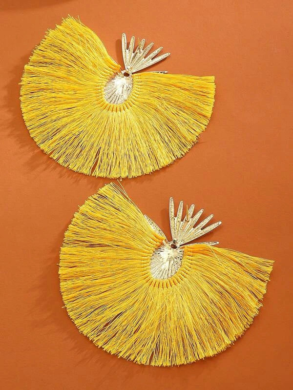New Trendy Fan Tassel Bamboo Statement Fashion Earrings Ladies Women’s Jewelry