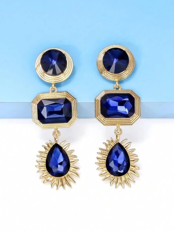 Fashion Blue Layered Glass Crystal Rhinestone Earrings Dangle Accessories