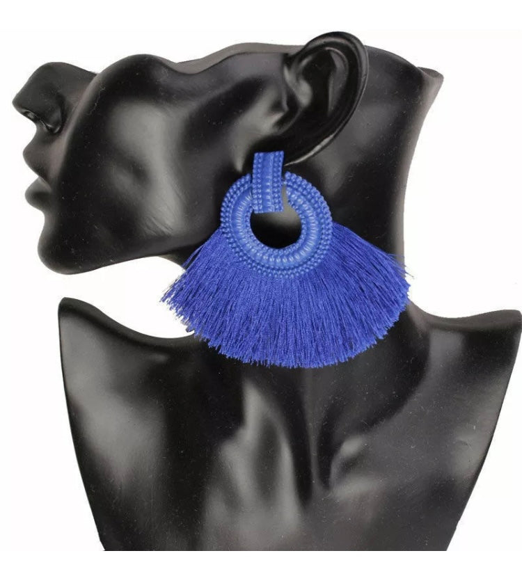 Fashion Statement Dangle Earrings Tassels Fan Round Ear Studs Trendy Accessories for Women