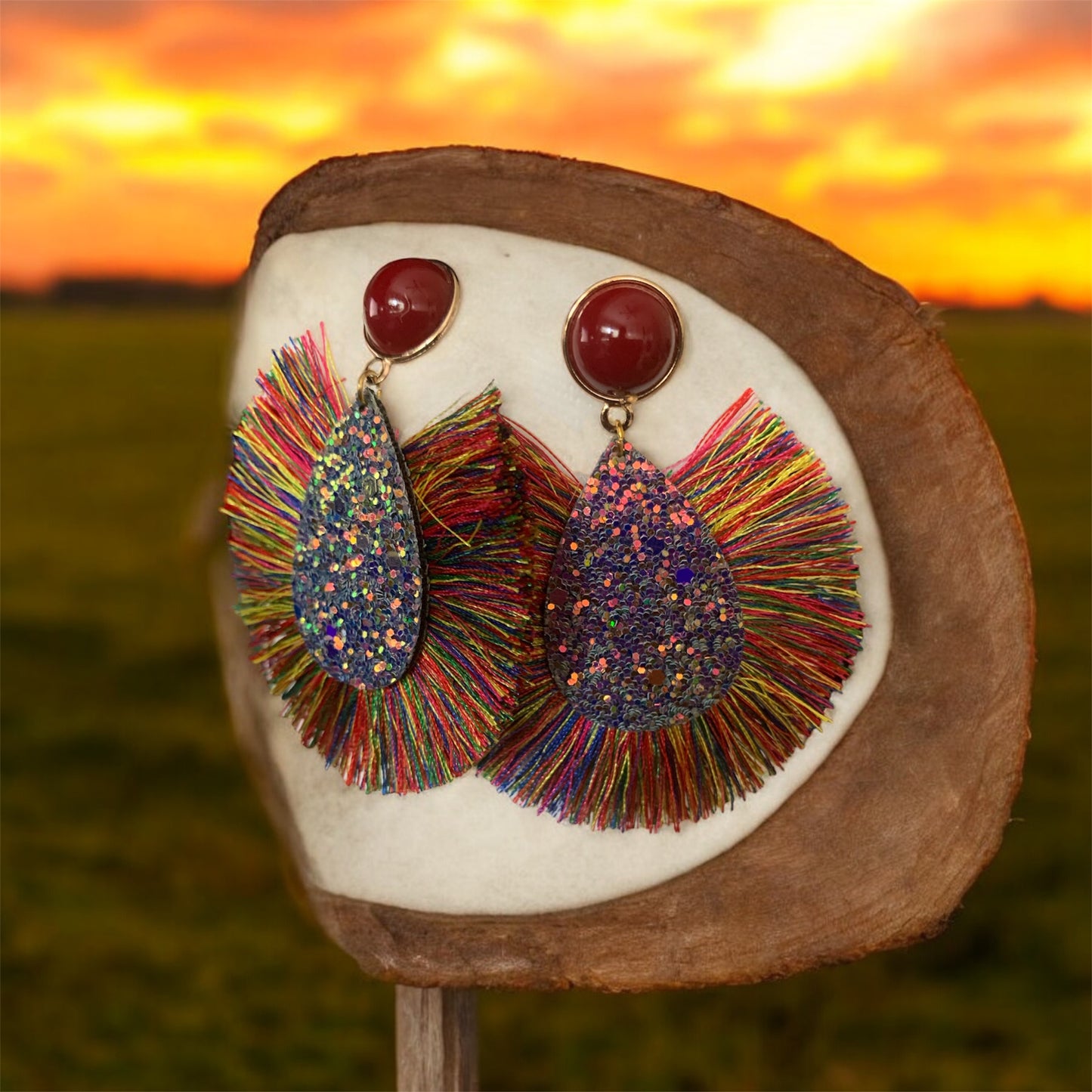 Radiant Glitter Tassel Women Feathered Styled Statement Fashion Earrings Accessory