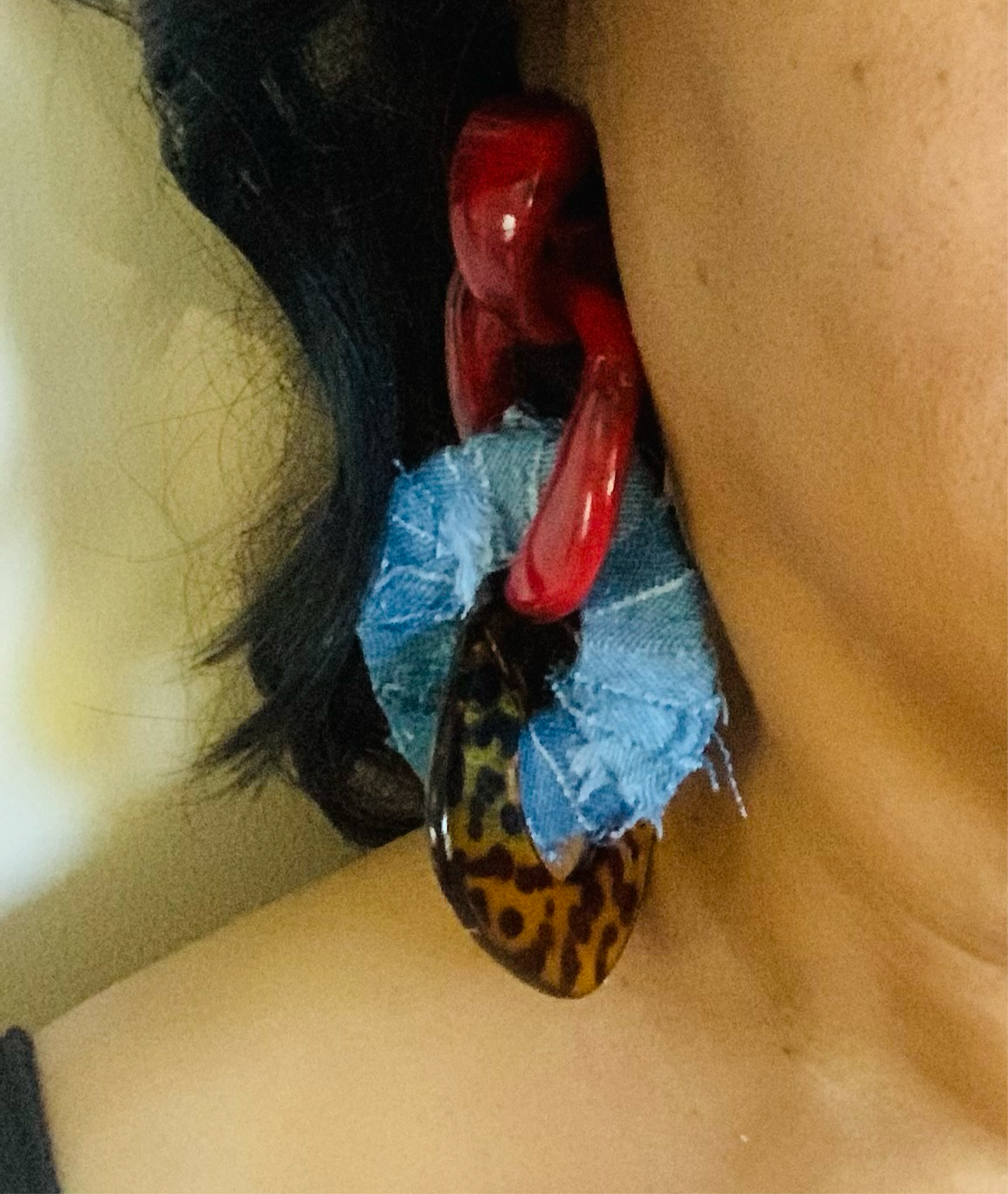 Beautiful Three Ring Layered Denim Cheetah Handmade Tassel Dangle Earrings for Women Fashion Jewelry