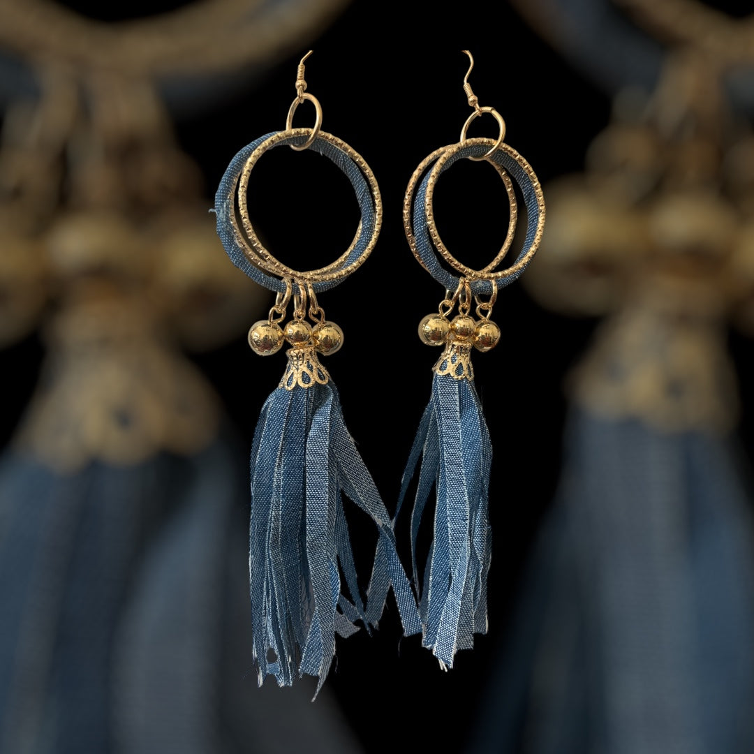 Fashion High Demand Denim Gold Long Earrings Handmade Accessories by T’s w ♥️