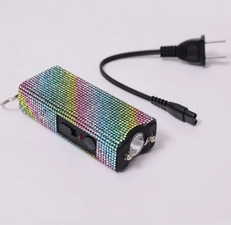 Powerful Cute Bling’d Out Glam Taser Safety Self-Defense Rhinestone w Flashlight Tactical Multi-Function Chargeable Keychain for Protection Accessories