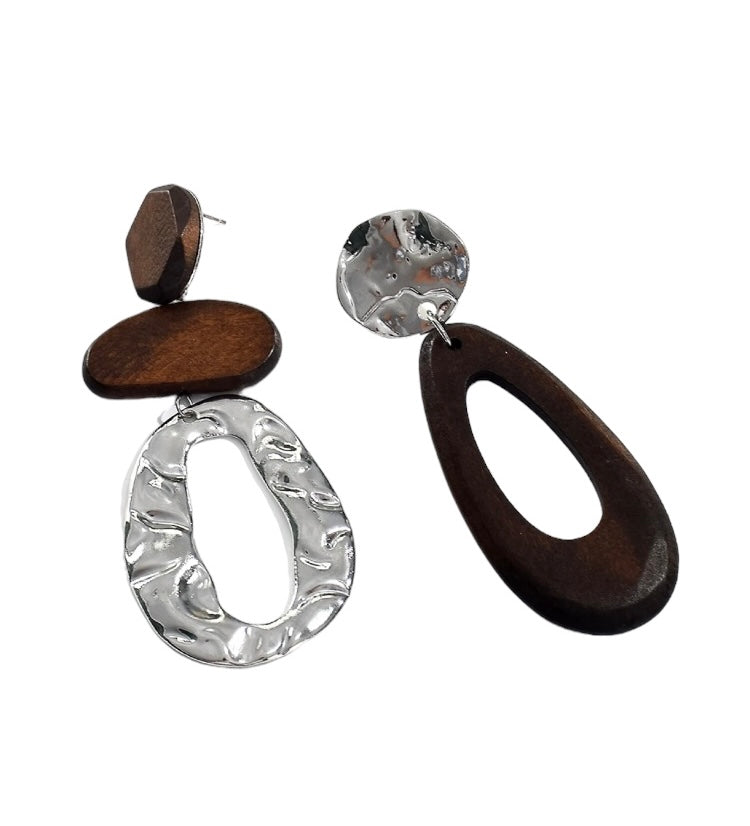 Brown Alloy & Wood Trendy Different Mixture Stylish for Women Long Drop Earrings