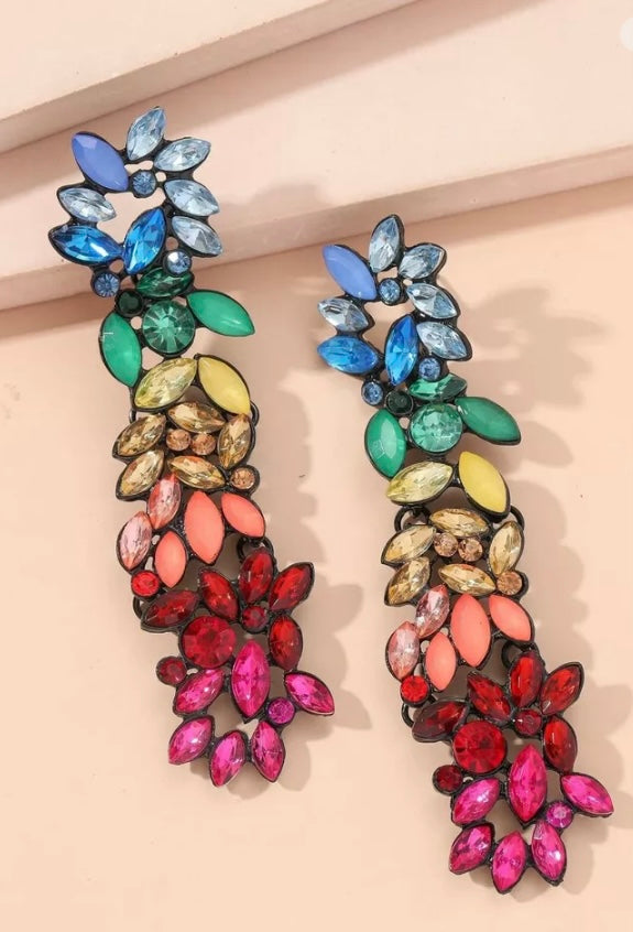 Flower Bling Rhinestone Statement Multicolored Earrings Women Accessory Jewelry