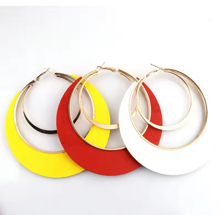 Newest Huge Gold Hoop Wood Earrings Diva Season Look!