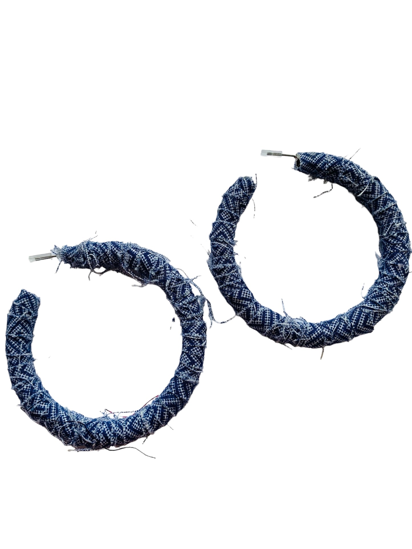 Fashion Statement Denim Blue Distressed Customized Hoop Earrings Jewelry