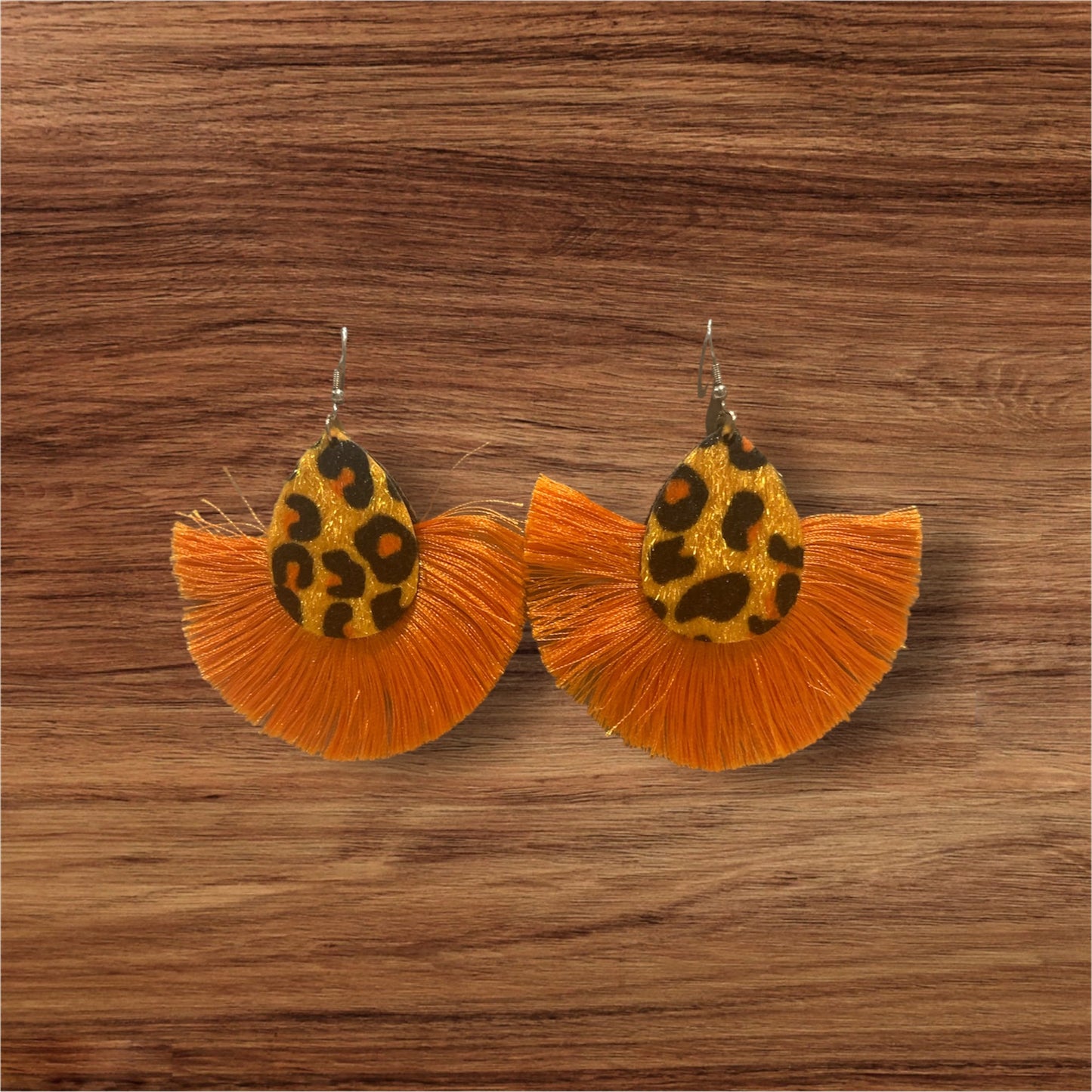 Ladies Cheetah Styled Orange Tassel Diva Statement Fashion Earrings Jewelry