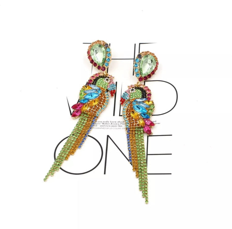 Exotic Parrot Dangle Shining Rainbow Colorful Rhinestone Drop Earrings for Women