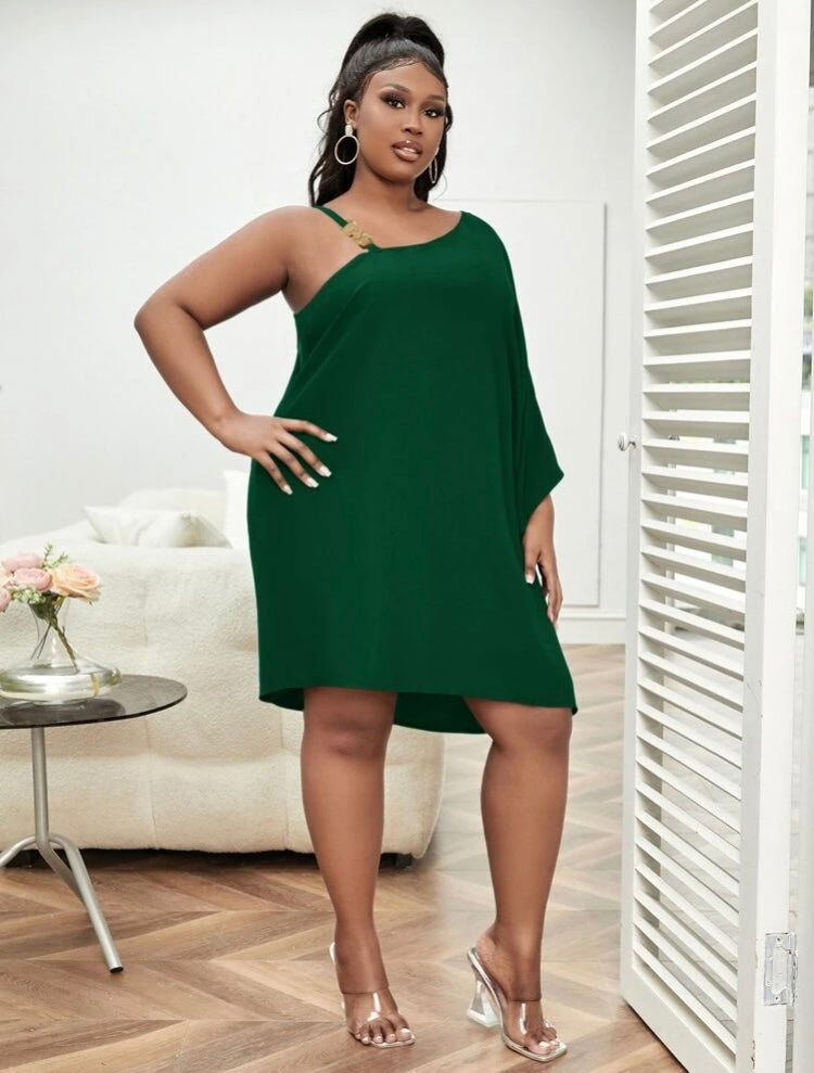 Night Out on the Town Beautiful Green Plus Asymmetrical Neck One Shoulder Off Sleeve Party Formal Dress Women’s Clothing