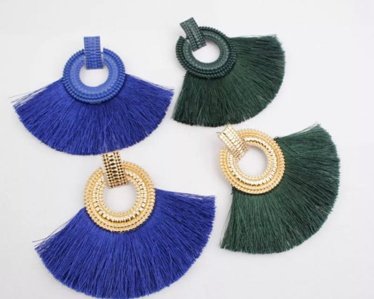 Fashion Statement Dangle Earrings Tassels Fan Round Ear Studs Trendy Accessories for Women