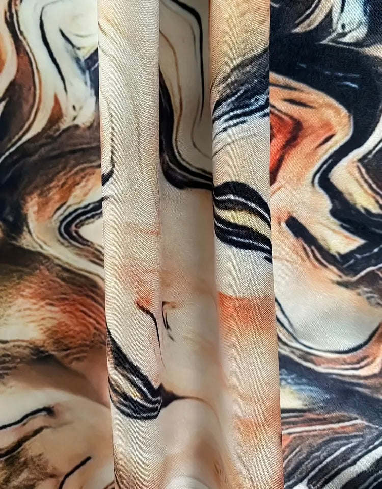 Plus Size Tan Brownish Black Abstract Print Shorts Romper Trendy Off Shoulder Design Super Comfortable Casual Style with Pockets Women’s Clothing