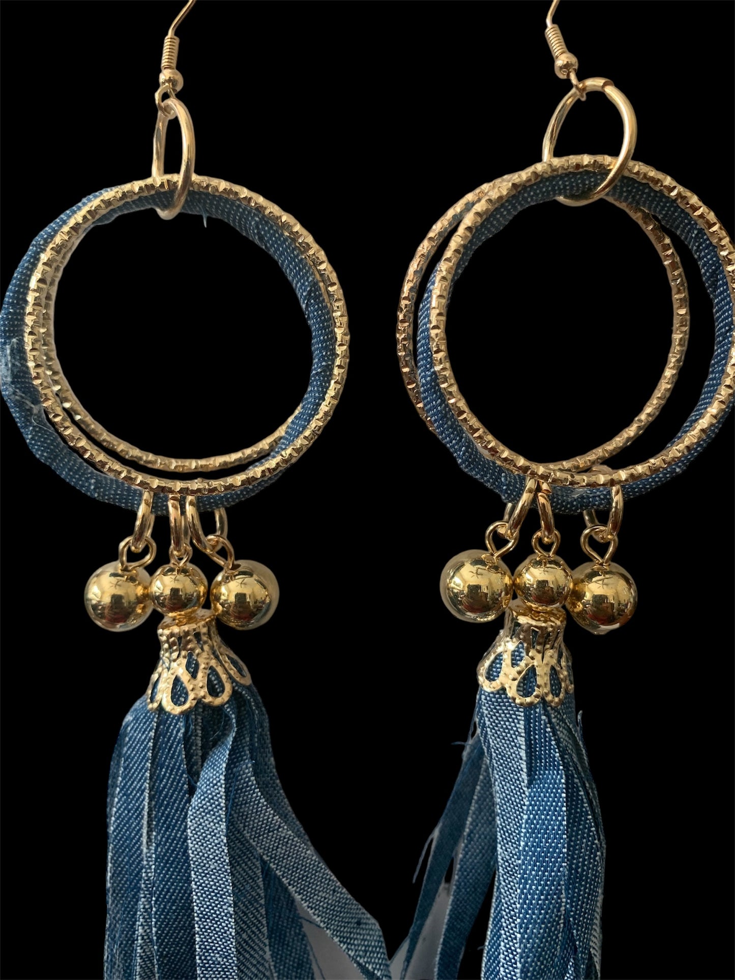 Fashion High Demand Denim Gold Long Earrings Handmade Accessories by T’s w ♥️
