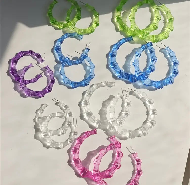 Neon Hoop Girl Large Bamboo Fashion Statement Earrings Jewelry Accessories