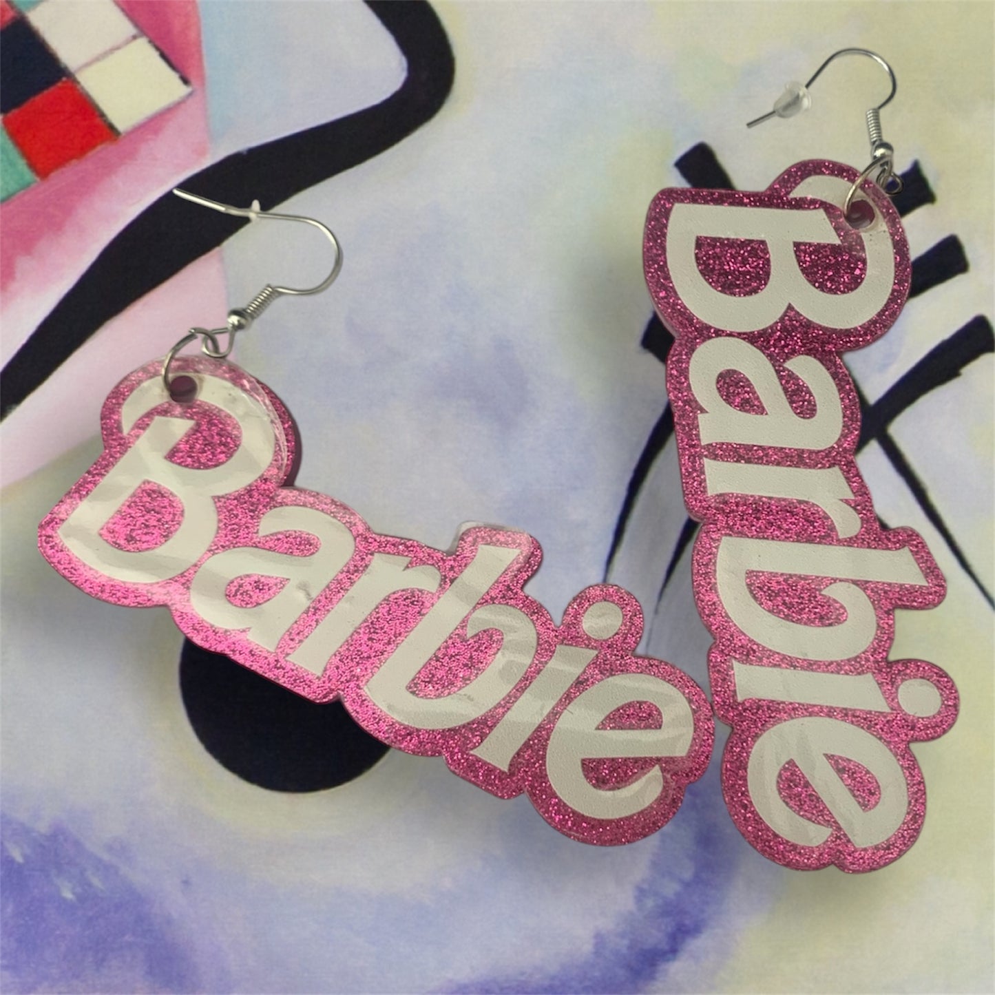 It’s Barbie Pink Glittery Bling Earrings Jewelry Accessories for Girls