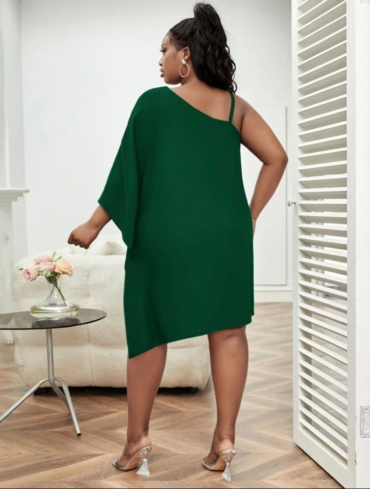 Night Out on the Town Beautiful Green Plus Asymmetrical Neck One Shoulder Off Sleeve Party Formal Dress Women’s Clothing