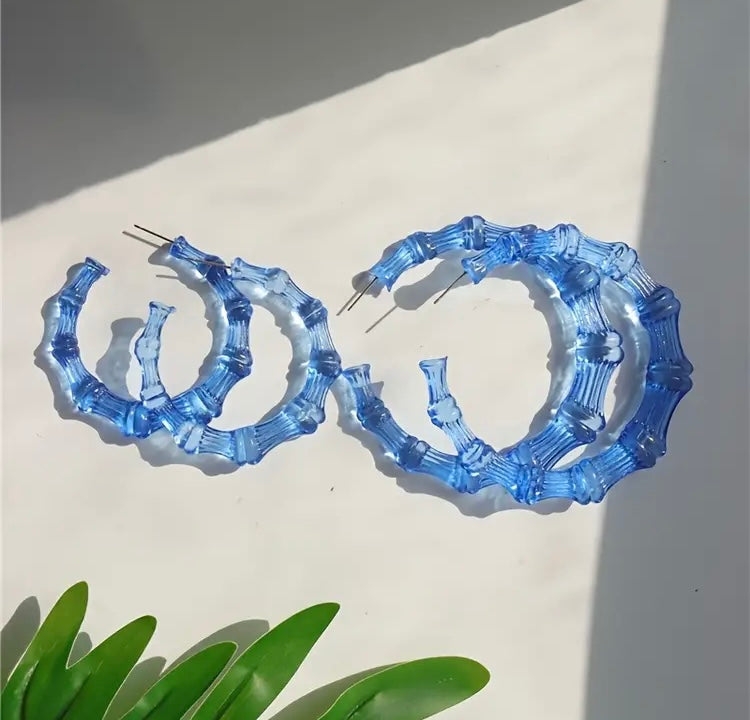 Neon Hoop Girl Large Bamboo Fashion Statement Earrings Jewelry Accessories