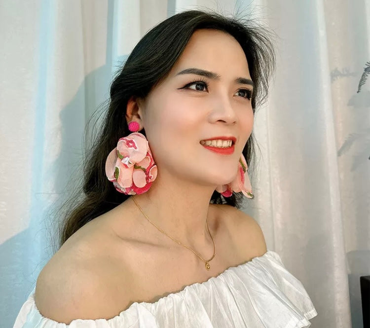 Elegant Classic Bohemia Style Ear Jewelry Romantic Colorful Fabric Flower Accessories for Women Trendy Jewelry Exquisite Earrings