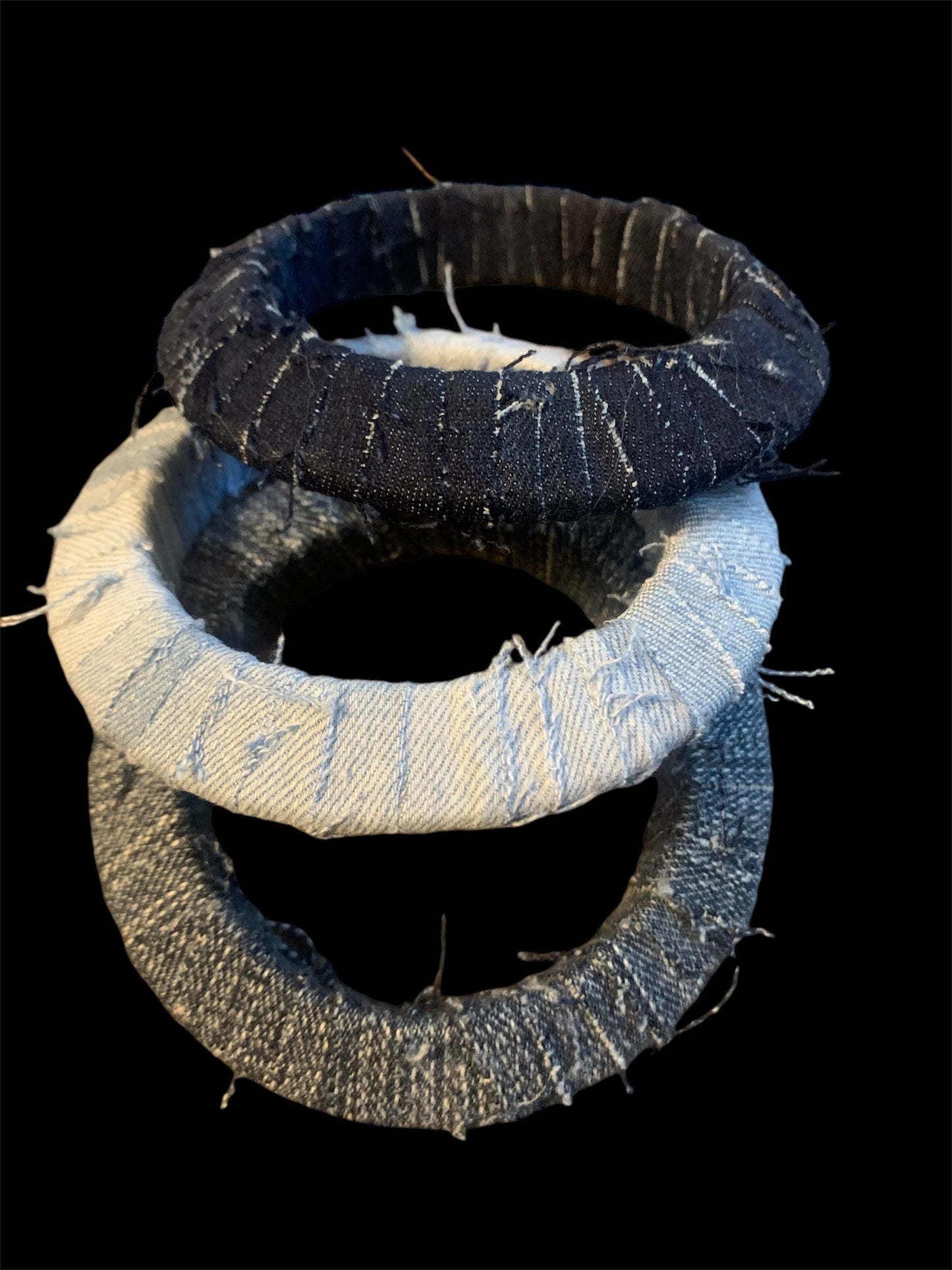 Pretty Custom Made Fashionista Statement All Blue Denim Distressed Bracelets 3pc Set