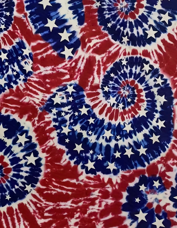 Red White Blue Plus Size Independence Day Loungewear Dress Women's Plus Tie Dye Star & Flag Print Short Sleeve Comfort Wear Dress Clothes