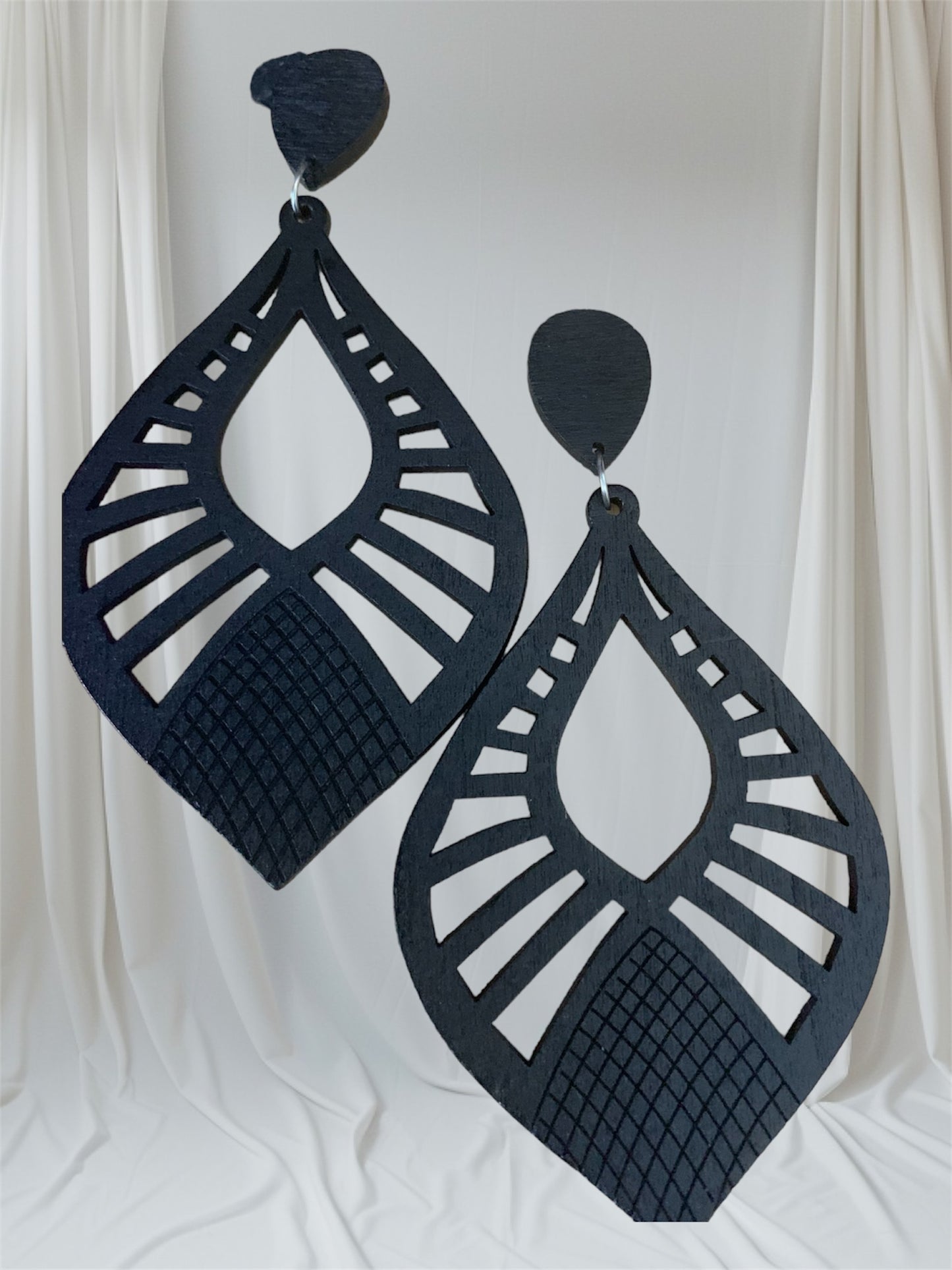 Ladies Fashion Black Tear Drop Wood Statement Chic Earrings Accessories Women's