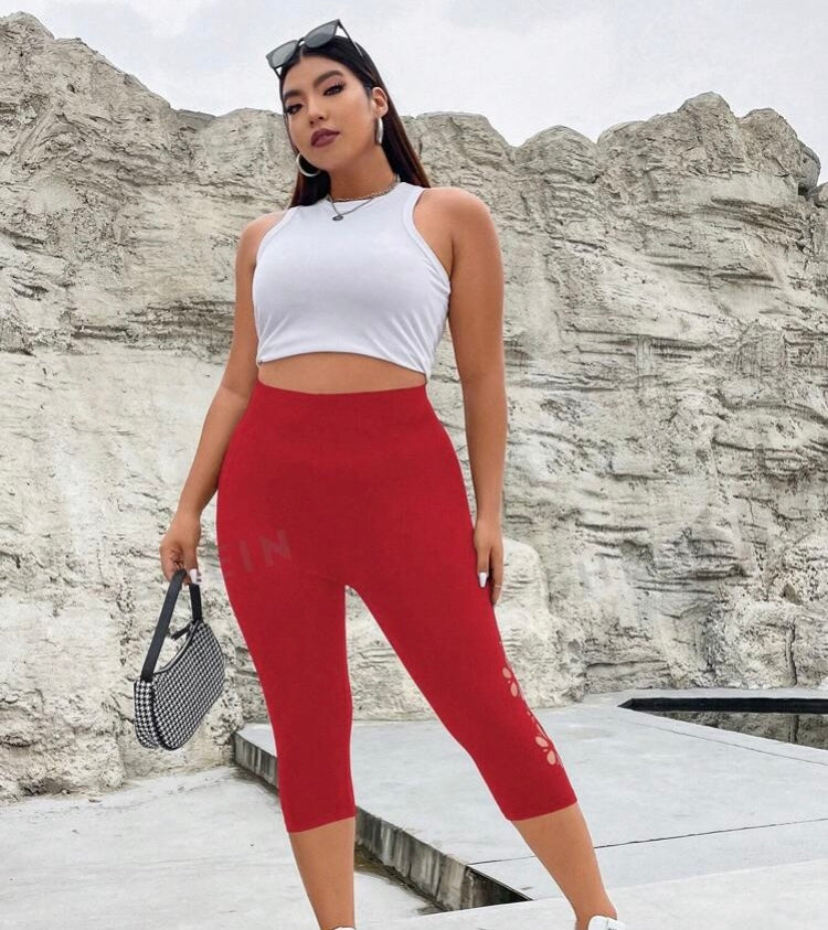 Red Plus Size Floral Fitness Leggings Women’s Wear