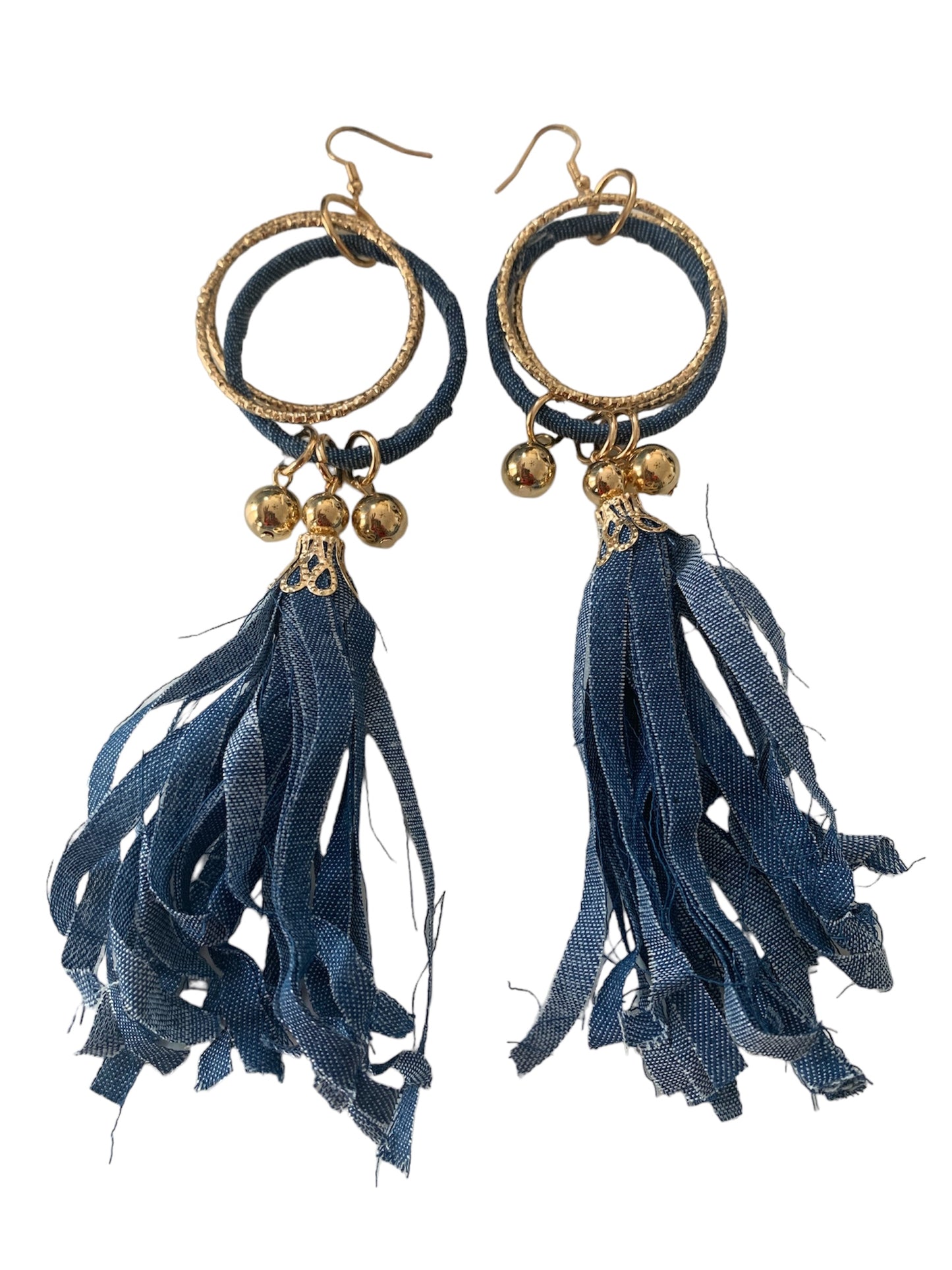 Fashion High Demand Denim Gold Long Earrings Handmade Accessories by T’s w ♥️