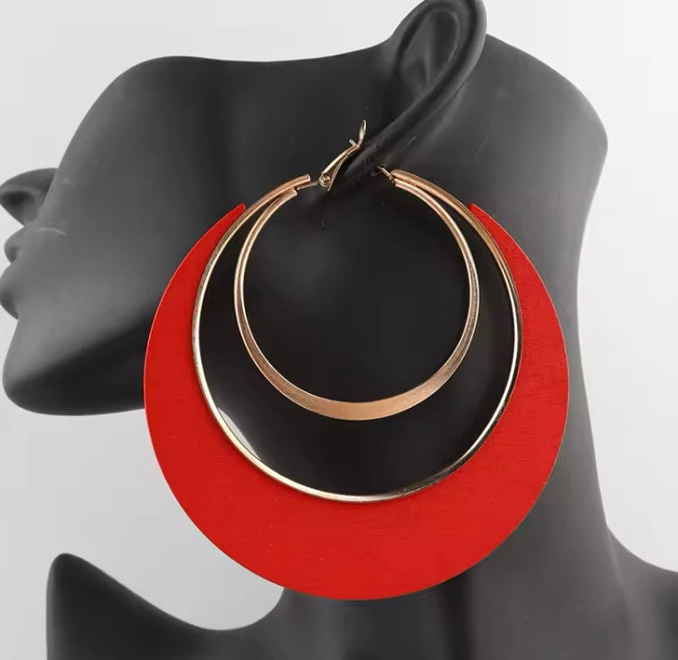 Newest Huge Gold Hoop Wood Earrings Diva Season Look!