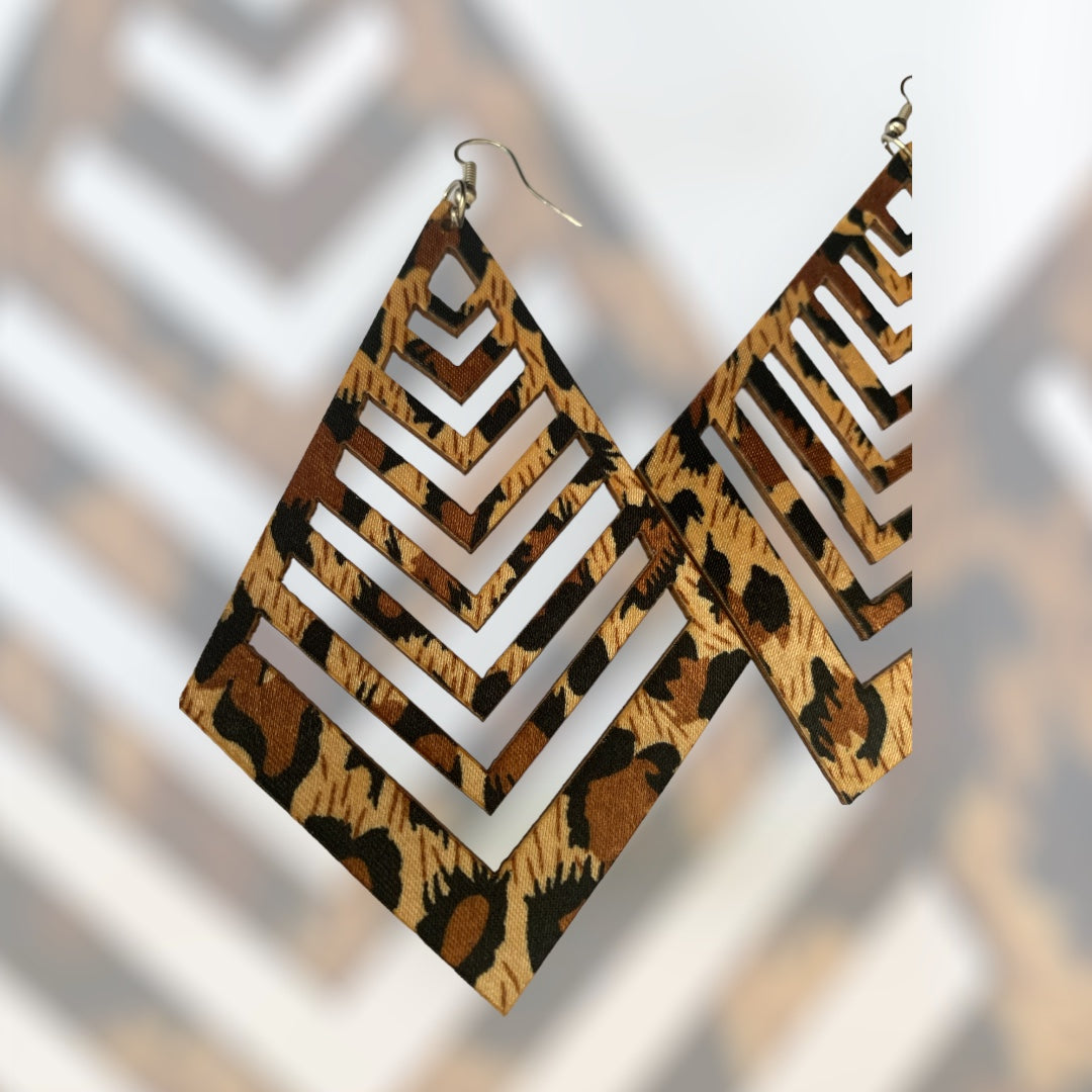 Ladies Women's Brown Long Acrylic Styled Fashion Wood Statement Earrings Cheetah Styled Accessories