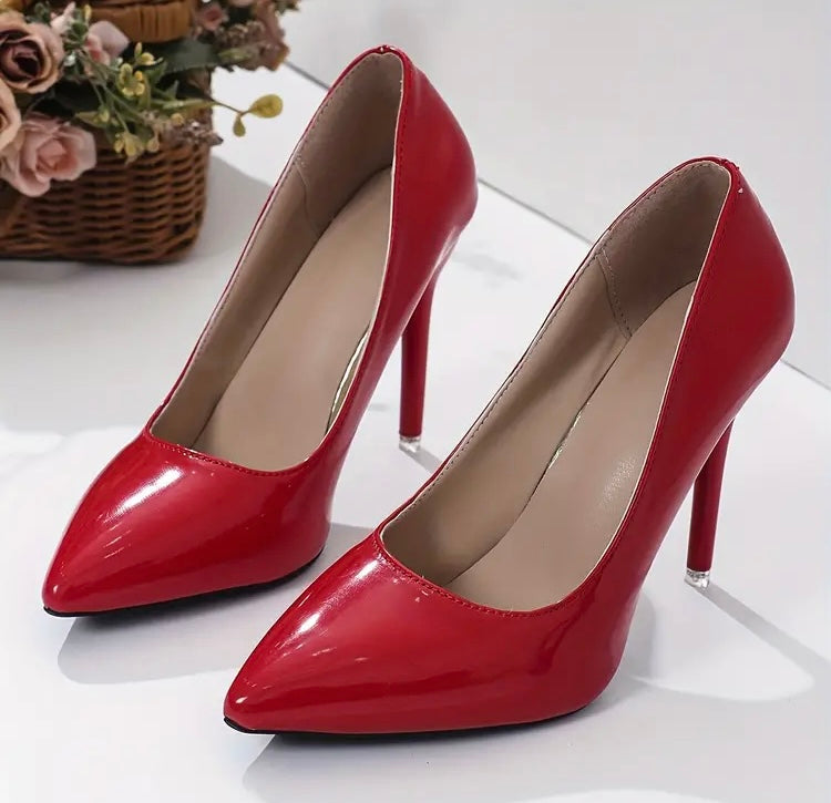 Red Hottt Women's Solid Color Pumps Work Office Date Night for Bae High Heels Point Toe Slip On Party Dressy Wear Shoes