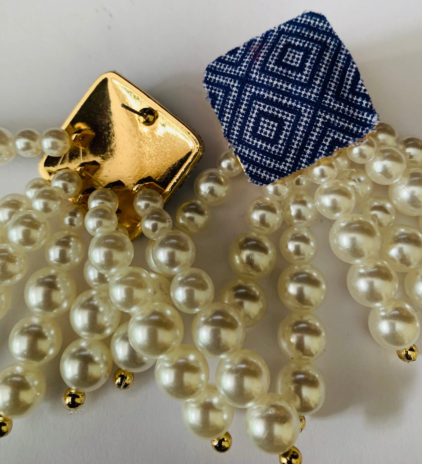 White Pearl Denim Round Beaded Chain Drop Earrings High-Quality Fashion Trend Jewelry Accessories