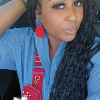 Red Denim Wooden Round Beaded Chain Drop Earrings High-Quality Fashion Trend Jewelry Accessories