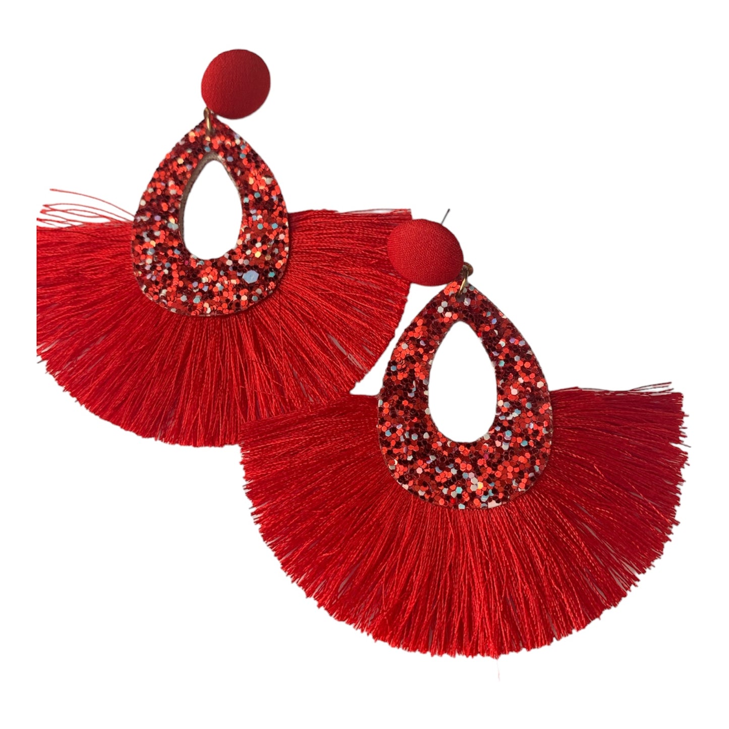 Red Tassel Glitter Feathered Statement Fashion Earrings Women’s Accessories