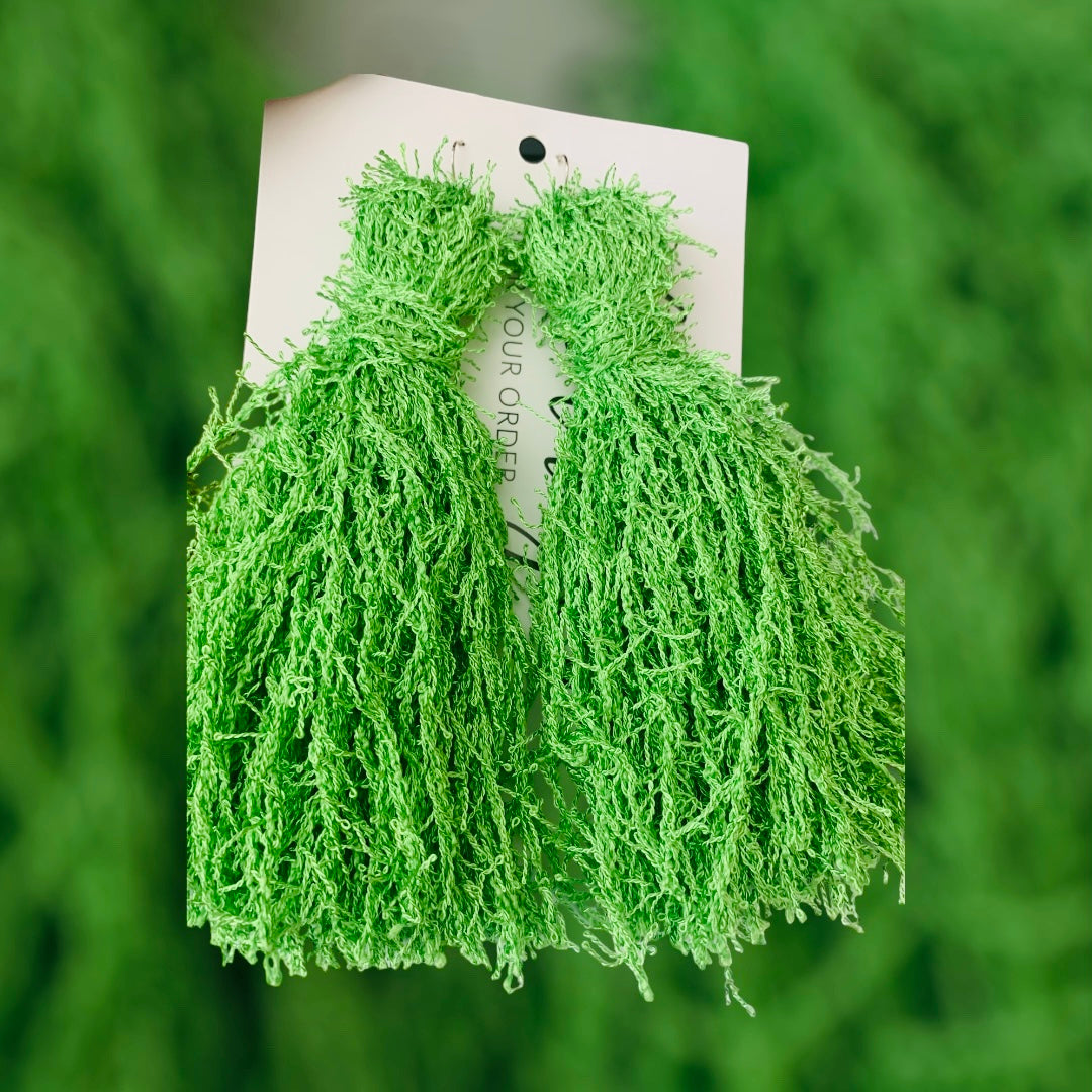 Kiwi Lime Green Lovely Fashion Statement Handmade w Love Fringe Customized Earrings Jewelry