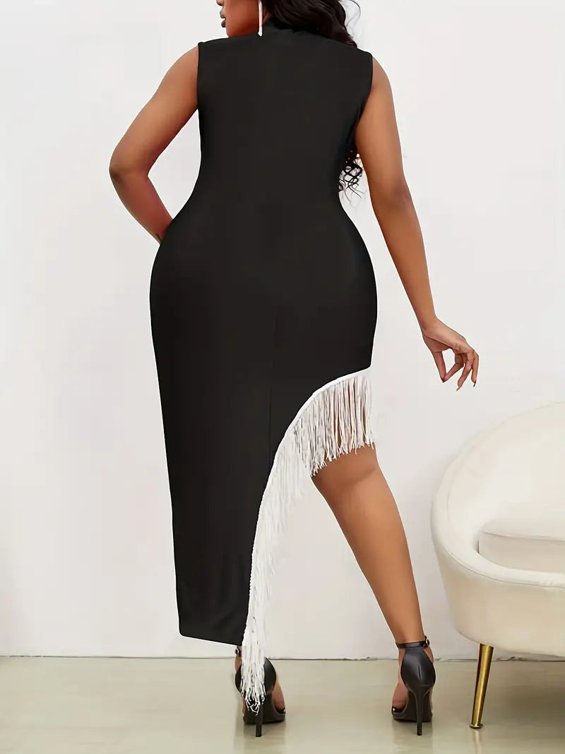 Elegant Plus Size Chic Fringe Bodycon Sexy Dress Perfect for Wedding Formal Prom Casual Clothing